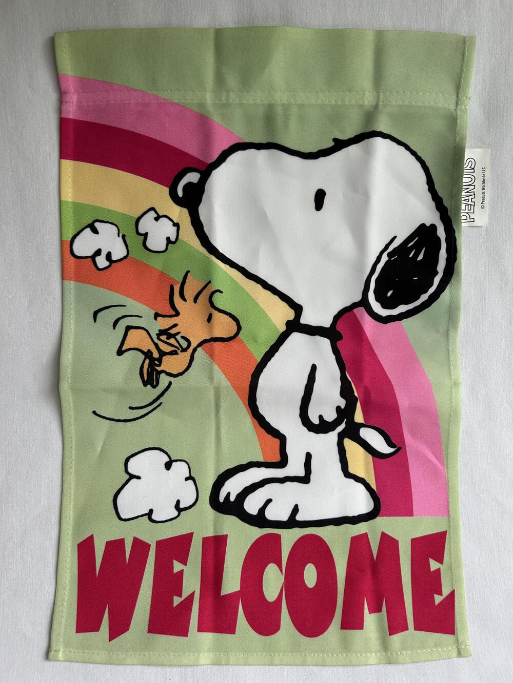 Peanuts Snoopy Woodstock Welcome Small Garden Flag Rainbow Outdoor Decor Sign